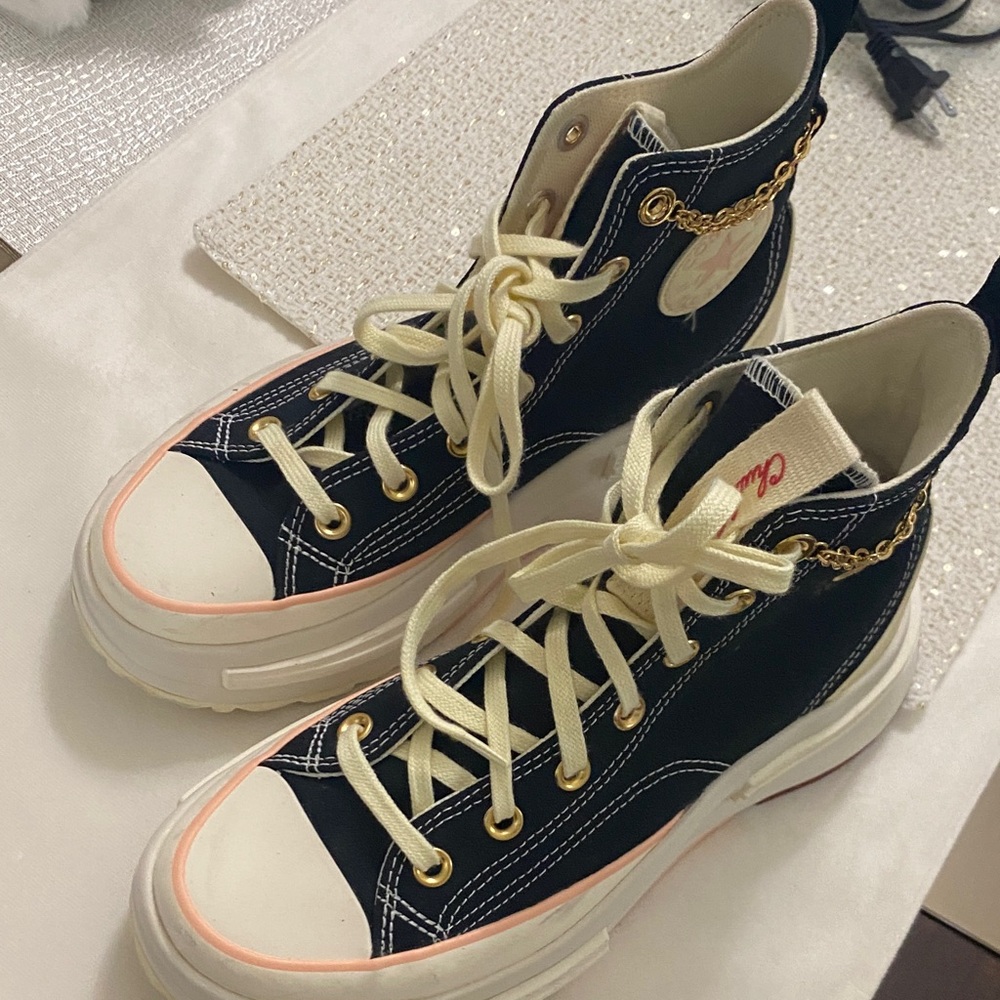 Converse Black and Cream High-Top Sneakers - Picture 1 of 8